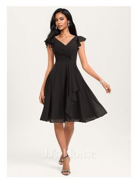 JJs House Black V-Neck Flutter Sleeve Midi Dress